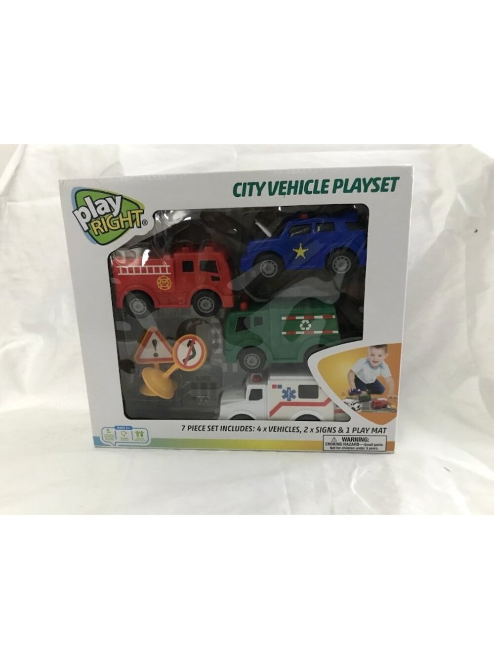 City Vehicle Playset Fire Truck Ambulance Police Recycling Truck with Mat NEW